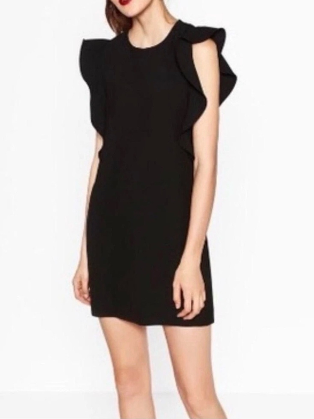 Zara Black Mini Dress with Ruffled Flutter Sleeves - Size Large - LBD